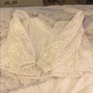 Off The Shoulder White Patterned Blouse